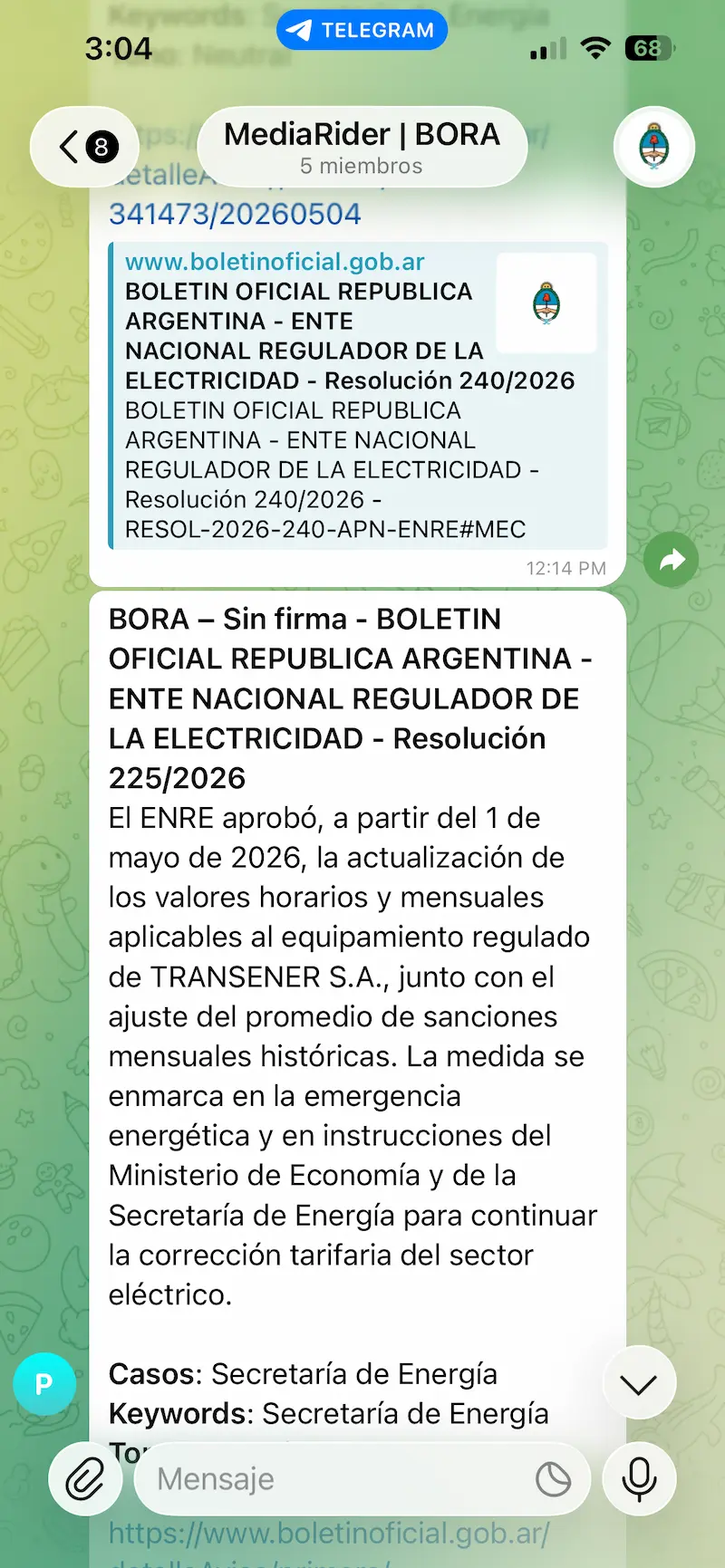 Captura de monitoreo del Boletín Oficial en MediaRider