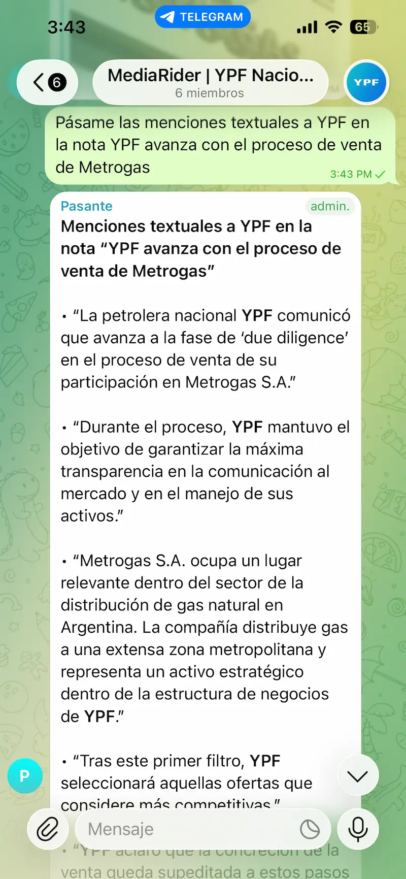 Captura de extracción de menciones en MediaRider